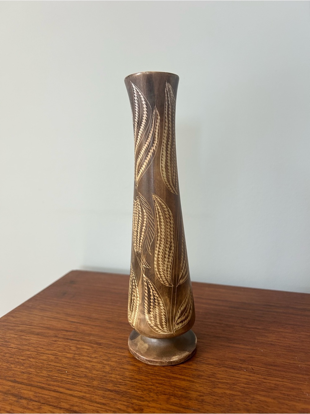 Vintage Soapstone Bud Vase Handcrafted Brown Ceramic Handcarved Decor